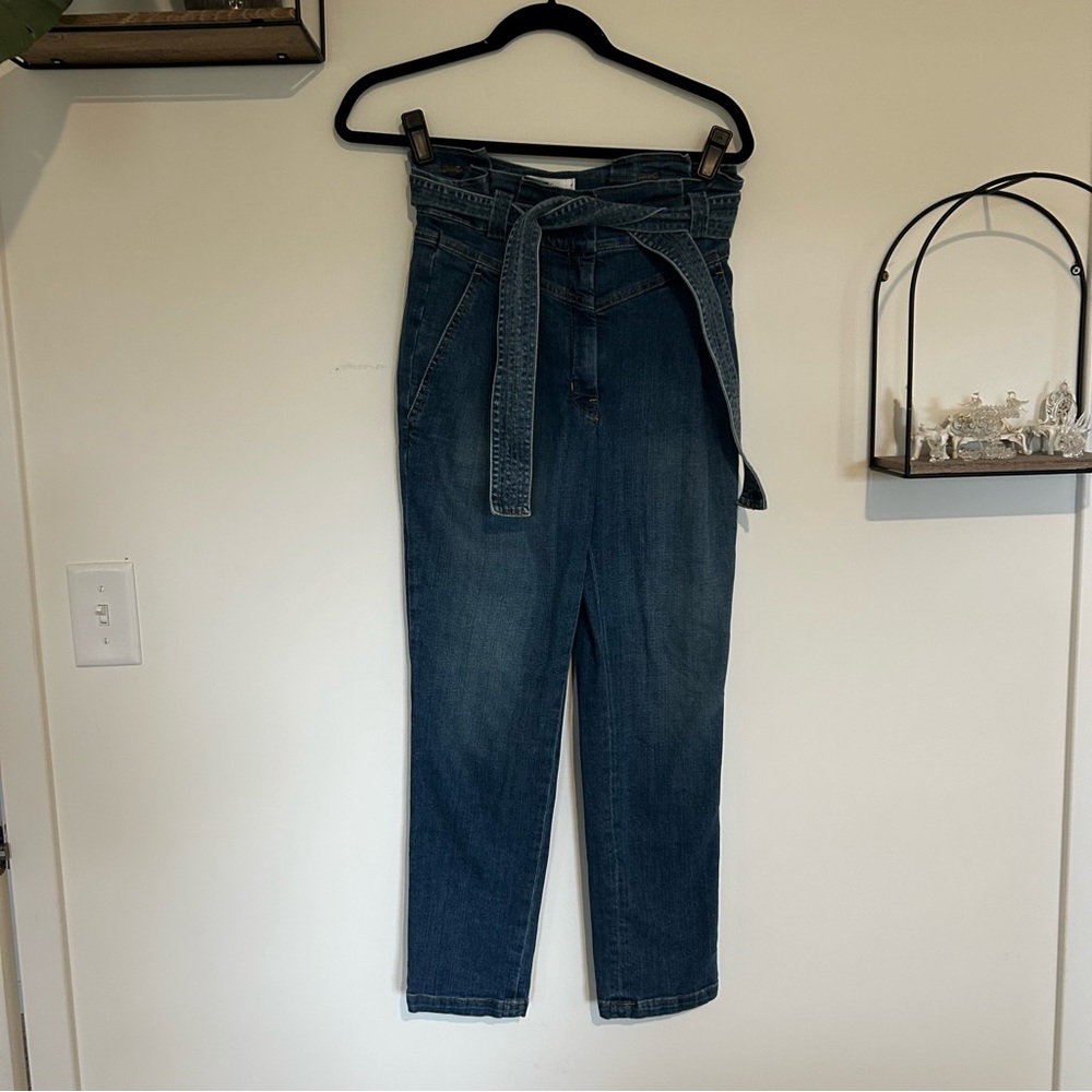 A.L.C.‎ High Rise Paper Bag Waist Straight Leg Denim Blue Jeans Size 4